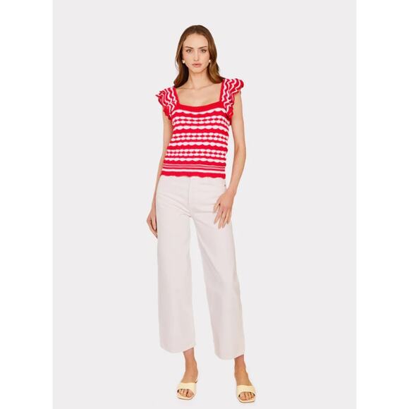 Autumn Cashmere 2-Tone Tank w/ Flutter Sleeves in Pimento/Bleach White - Picture 2 of 4